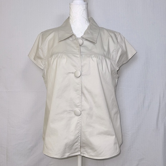 Christopher & Banks Short Sleeve Cap Sleeve Large Button Beige Top Shirt - Large - Picture 4 of 10